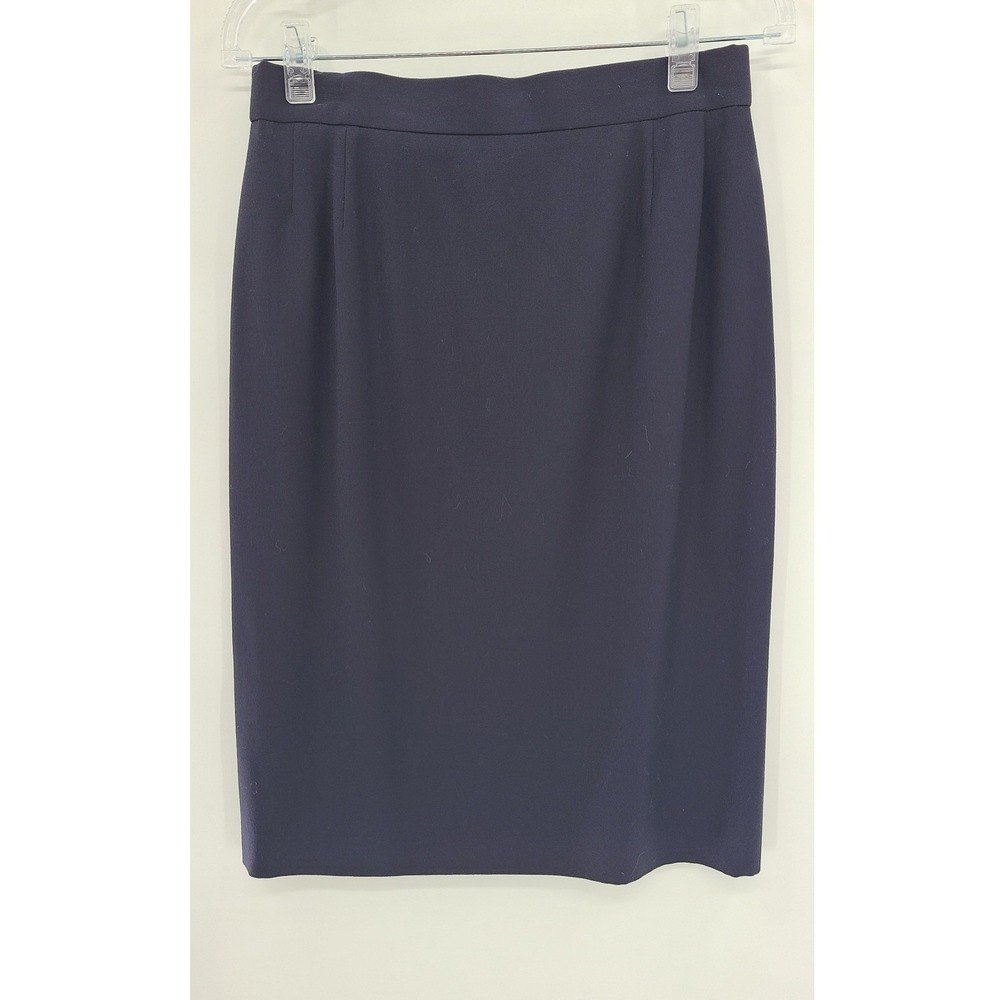 Escada Women Wool Midi Skirt Size 38 / 8 Medium Navy Blue Quiet Luxury Old Money